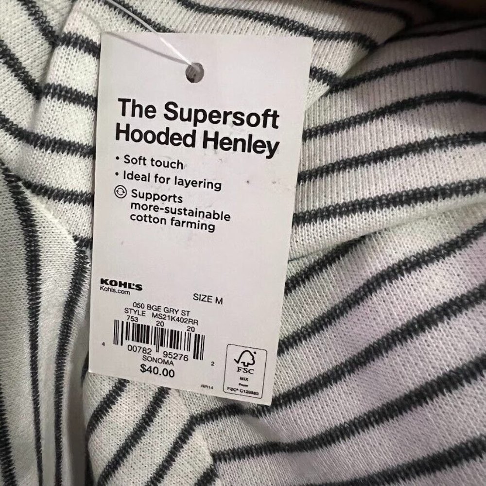 Sonoma Men Life Style Hoodie Light Weight Stretch Knit Cotton Striped Pullover M - Picture 8 of 9
